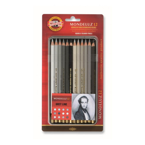 Akvareliniai pieštukai "Mondeluz 12 Grey Line" Koh-I-Noor, 12 spalvų