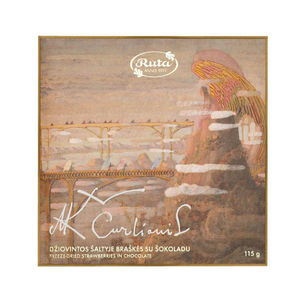 Džiovintos šaltyje braškės su šokoladu „Čiurlionis“, 115 g.