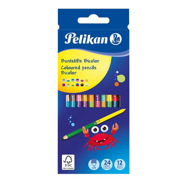 Dvispalviai pieštukai PELIKAN, 12 pieštukų – 24 spalvos