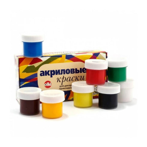 Akrilinių dažų rinkinys dekoravimo darbams, OLKI, 8 spalvų po 20 ml.