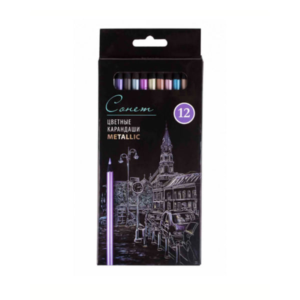 Spalvotų metalizuotų pieštukų rinkinys "Metalik" Sonet, 12 spalvų