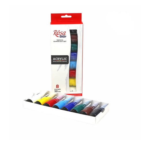 Akrilinių dažų rinkinys „ROSA STUDIO ACRYLICS“, Rosa, 8 sp. po 20 ml.
