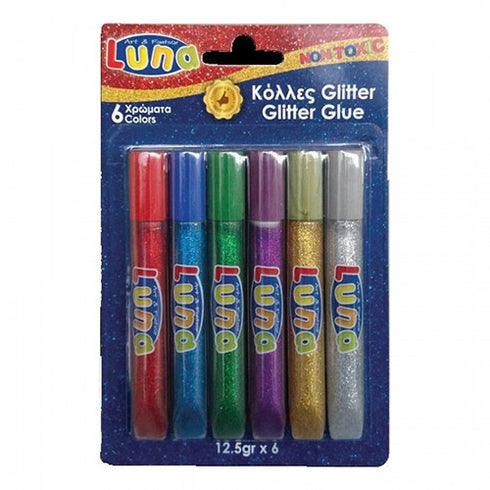 Klijai su blizgučiais GLITTER GLUE , LUNA, 6 spalvų
