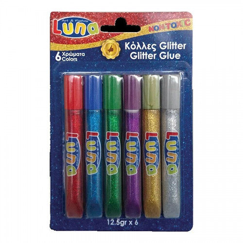Klijai su blizgučiais GLITTER GLUE , LUNA, 6 spalvų