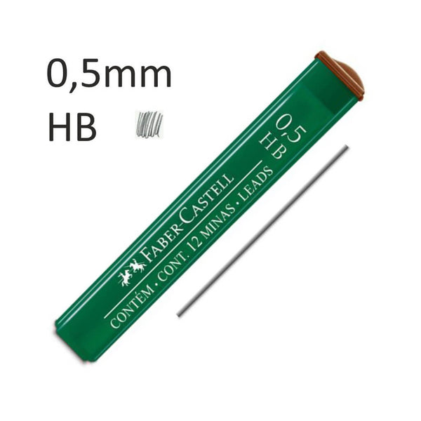 Grafitas mechaniams pieštukams, Faber-Castell, 0,5 mm., 60 mm., 12 vnt, minkštumas-HB