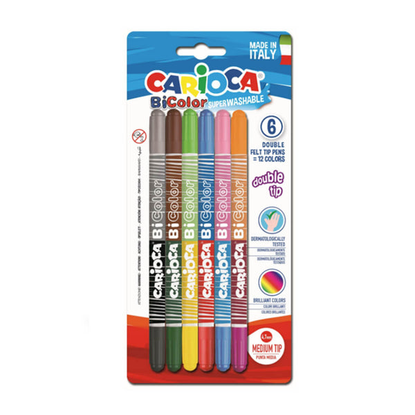 Dvigubi flomasteriai CARIOCA BICOLOR SUPERWASHABLE, 6 spalvų
