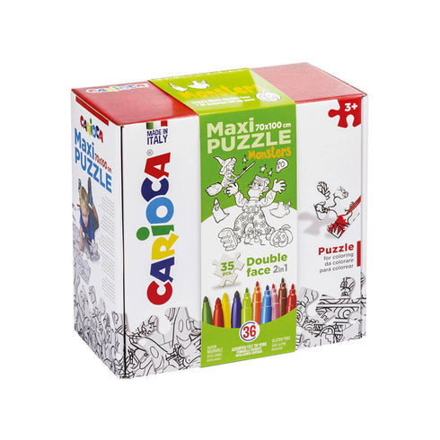 Spalvinimo rinkinys – dėlionė Carioca MONSTERS, 35 detalės, 24 sp. flomasteriai, 12 sp.