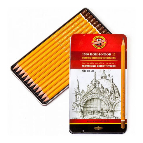 Grafito pieštukų komplektas 8B – 2H, Koh-I-Noor,