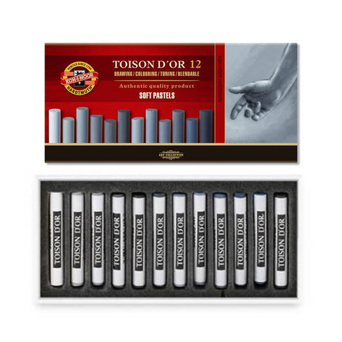 Sausos pastelės rinkinys "Toison D'or" 8522 pilkų atspalvių, 12 vnt. Koh-I-Noor