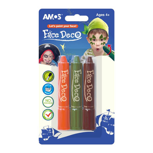 Dekoratyviniai dažai veidui FACE DECO, AMOS, 3 spalvų