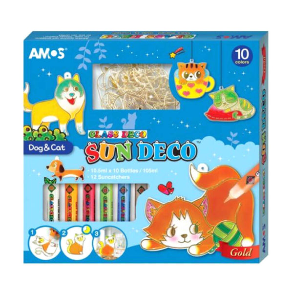 Dekoratyvinių vitražinių dažų rinkinys saulės atšvaitams gaminti – SUN DECO „Dog&Cat“ / dovana kalėdoms