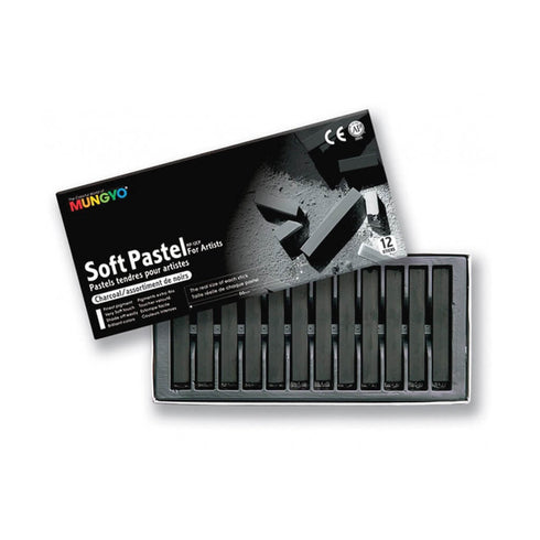 Sausos minkštos pastelės SOFT PASTEL CHARCOAL, MUNGYO, 12 vnt.