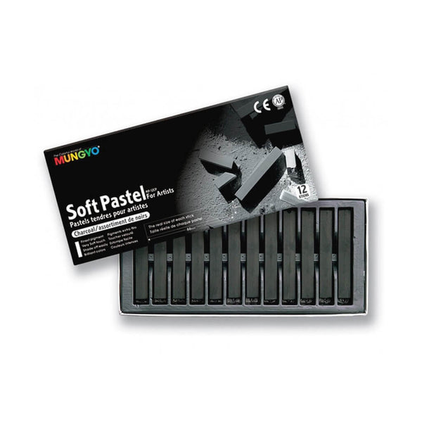 Sausos minkštos pastelės SOFT PASTEL CHARCOAL, MUNGYO, 12 vnt.