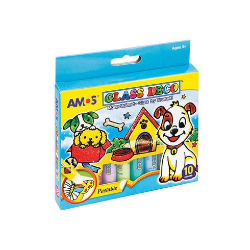 Stiklo dekoravimo rinkinys - AMOS „Glass Deco“, 10 spalvų, 105 ml.