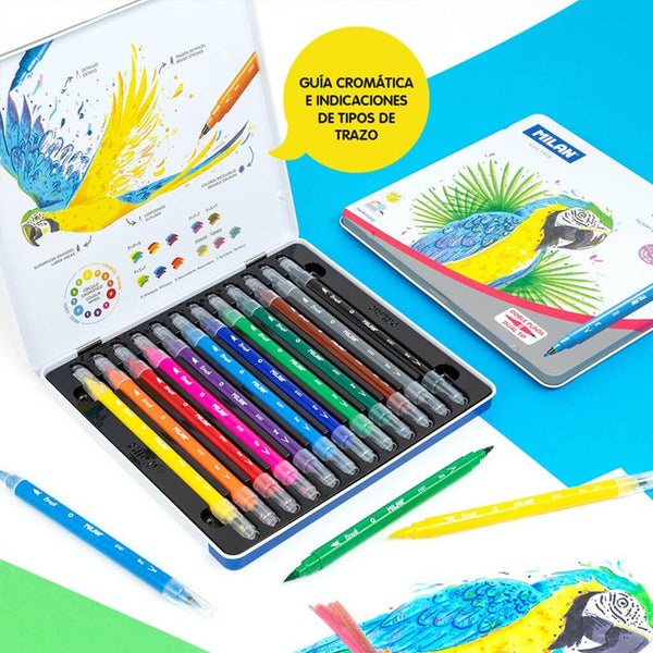 Dvipusiai flomasterai MILAN, 12 spalvų