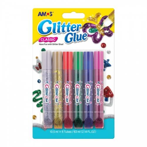 Klijai su blizgučiais GLITTER GLUE CLASSIC, AMOS, 5 spalvų