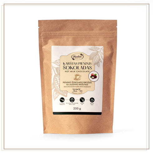 Karštas pieninis šokoladas su lazdyno riešutais, 250 g.