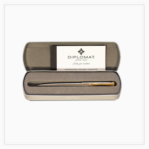 Šratinukas DIPLOMAT „Traveller Stainless Steel Gold“ dėžutėje, Mėlyna