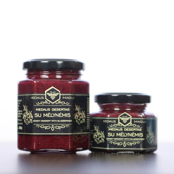 Medaus desertas su mėlynėmis, 120 g. ir 250 g.