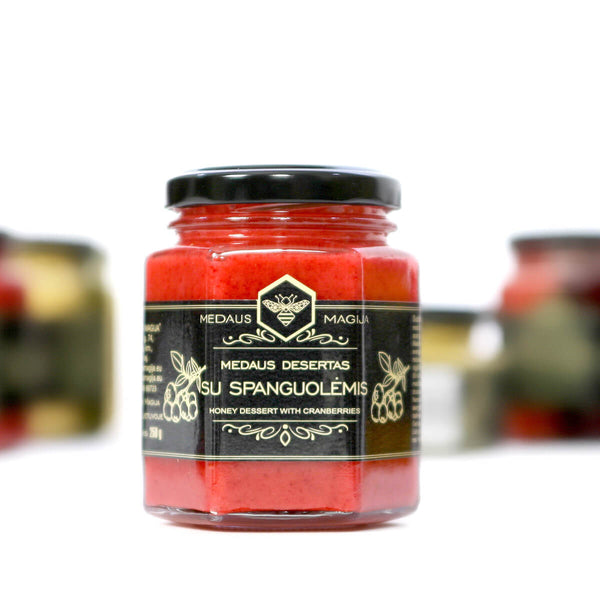 Medaus desertas su spanguolėmis, 60g., 120g. ir 250g.