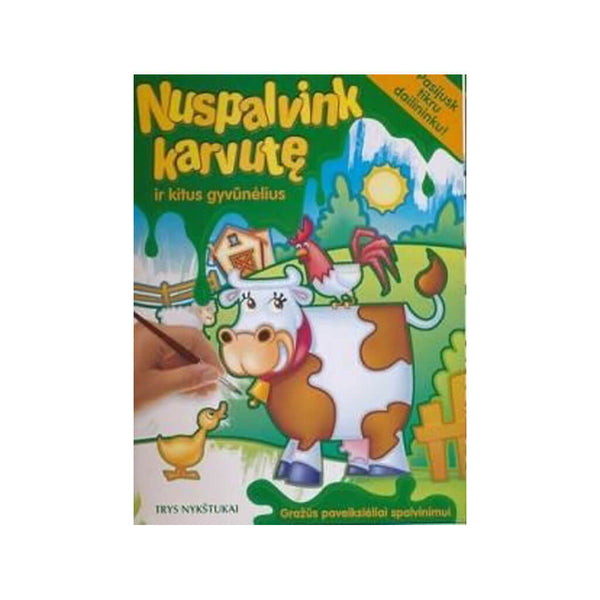 Knygelė „Nuspalvink karvutę ir kitu žvėrelius“ | Gražūs paveikslėliai spalvinimui