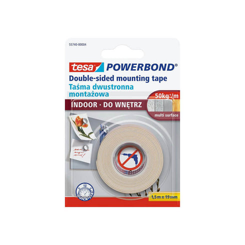 Lipni dvipusė juosta Tesa Powerbond „Indoor“, 19mm x 1,5m, 50kg/m.