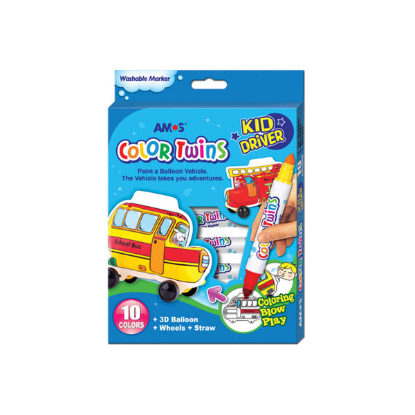 Dvipusiai flomasteriai "Kid driver" AMOS su 3D automobiliu
