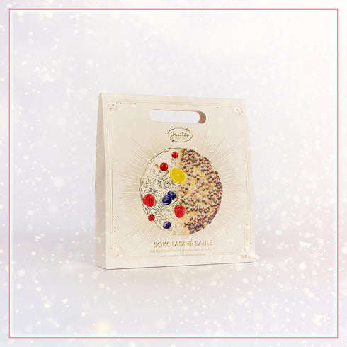 Baltasis šokoladas su uogomis ir vaisiais. Kalėdinės dovanos Klaipėdoje, Plungėje, Rietave. Kalėdinis šokoladas.Dovanų idėjos