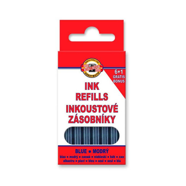 Rašalo kapsulės Koh-I-Noor, mėlyna, 6+1 vnt., 70 mm.