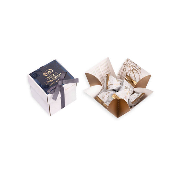 Juodojo šokolado saldainiai su šampaniniu įdaru „Rūta 1913“. SALDŪS LINKĖJIMAI!, 88 g