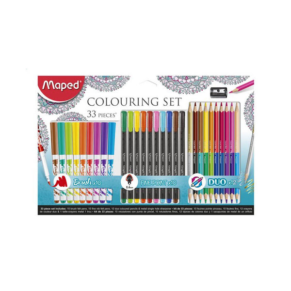 Spalvinimo rinkinys - flomasteriai, pieštukai, grafiniai žymekliai, drožtukas, / dovana kalėdoms / dovanų idėjos