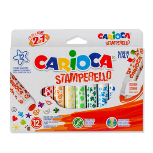Flomasteriai-antspaudėliai CARIOCA 12 spalvų-aplunksna