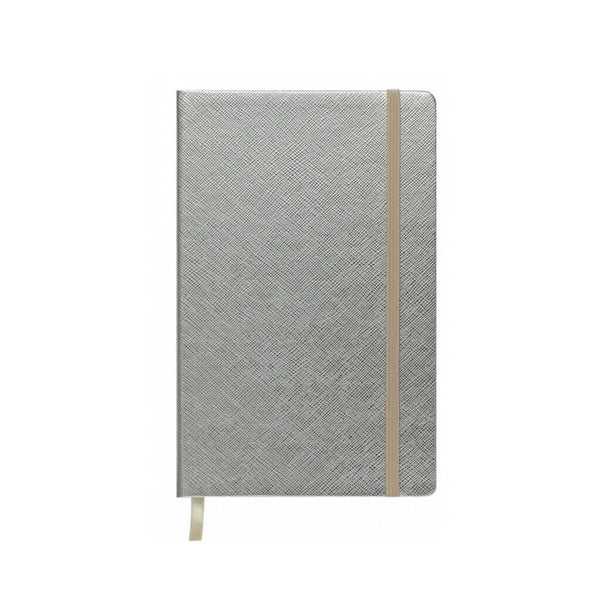 Verslo stiliaus užrašų knygelė su guma, 80 lapų, A5, langeliais, Sidabrinė