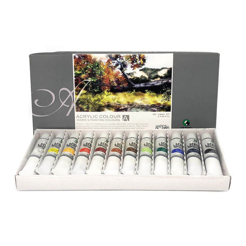 Akrilinių dažų komplektas MARIES,12x12 ml, 18x12 ml