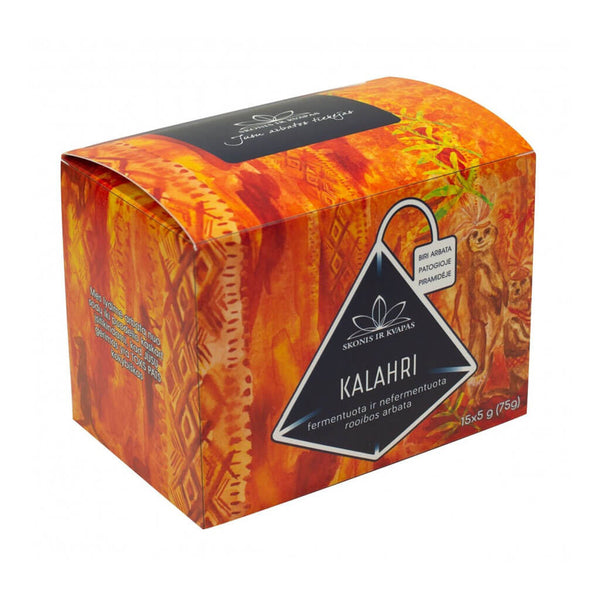 Fermentuota ir nefermentuota raudonoji rooibos arbata KALAHARI, 15x5 g. (75 g.)