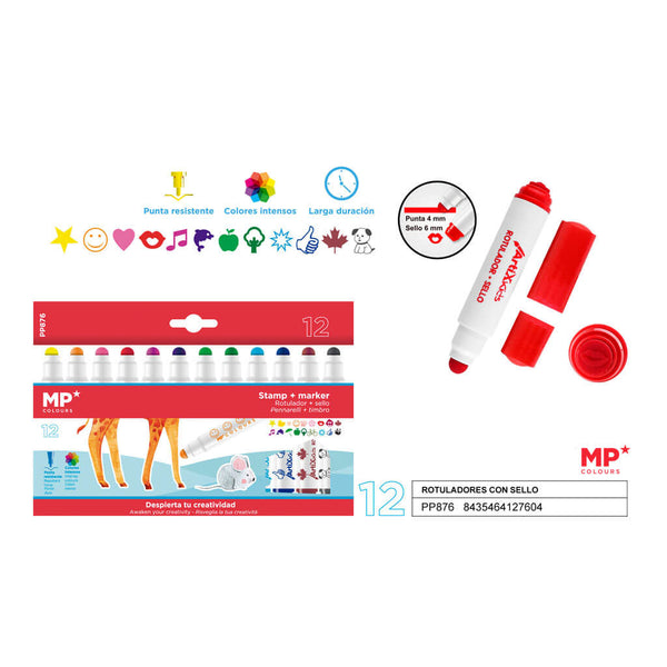 Flomasteriai antspaudėliai ArtixKids, 12 spalvų