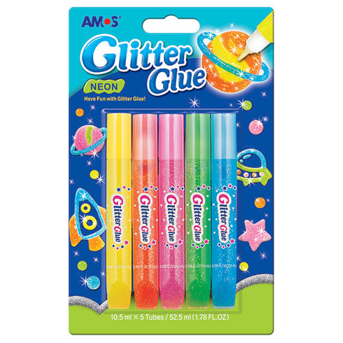 Klijai su blizgučiais GLITTER GLUE NEON, AMOS, 5 spalvų