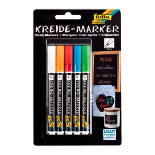 Kreidinių žymeklių rinkinys, FOLIA, 5 spalvų-aplunksna