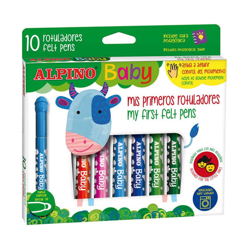 Mano pirmieji flomasteriai ALPINO BABY - 10 spalvų, (išplaunami)