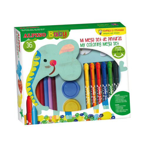 Piešimo rinkinys ALPINO BABY, (dažai, plakatas, antspaudėliai, kreidelės, flomasteriai)
