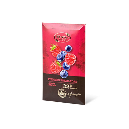 Pieninis šokoladas su avietėmis ir mėlynėmis, 90 g