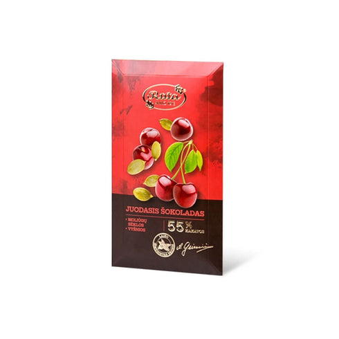 Juodasis šokoladas 55% su moliūgų sėklomis ir vyšniomis, 90 g