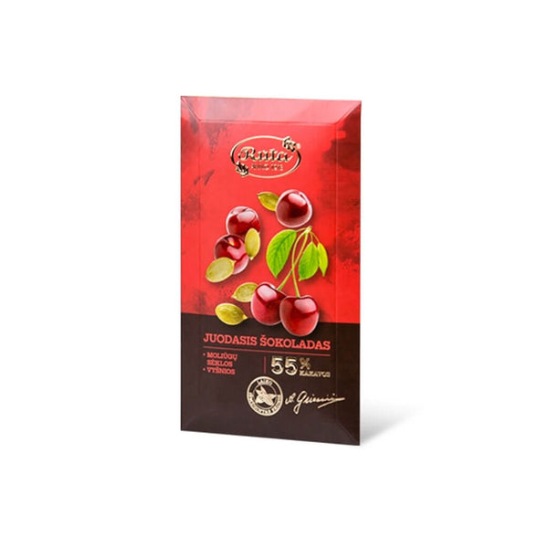 Juodasis šokoladas 55% su moliūgų sėklomis ir vyšniomis, 90 g
