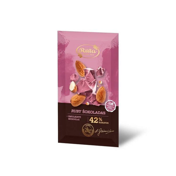 Ruby šokoladas su smulkintais migdolais, 90 g.