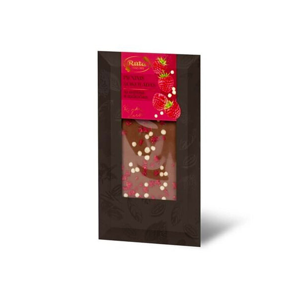 Pieninis šokoladas su avietėmis ir traškučiais, 100 g