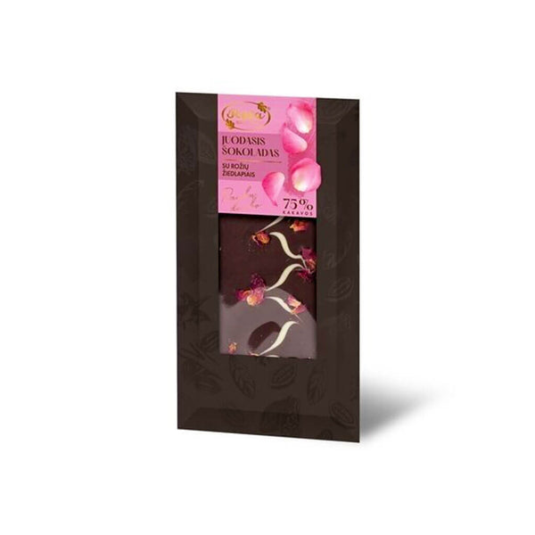 Šokoladas 75% su rožių žiedlapiais, 100 g