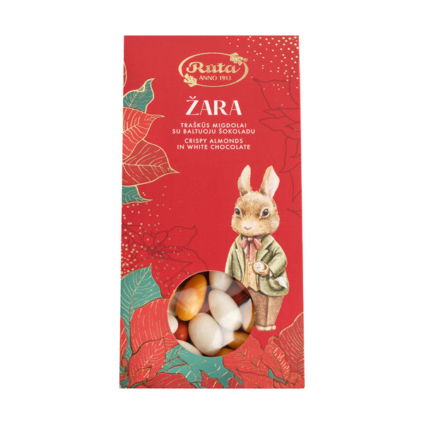 Traškūs migdolai su baltuoju šokoladu „Žara“, 100 g.